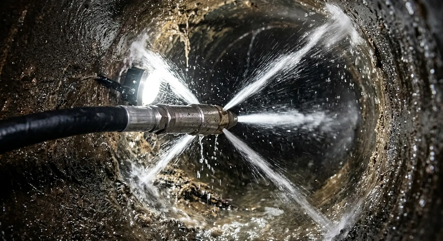 High-pressure hydro jetting nozzle cleaning sewer pipe for Storm Drain Cleaning in Jamestown